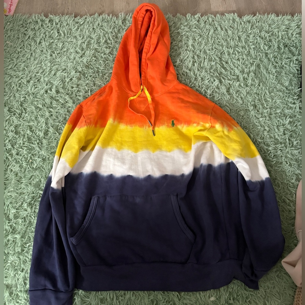 Polo tie dye Hoodie with Orange, Yellow, and Navy